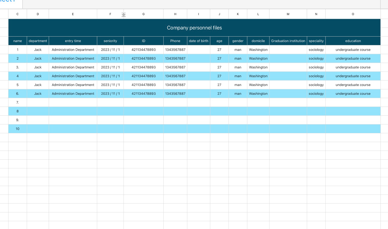 Cuenta de archivos de personal de la empresa